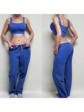 VINTAGE 90s Durable Blue Cotton Mid Rise Tie-Waist Straight Tapered Leg Pants 30